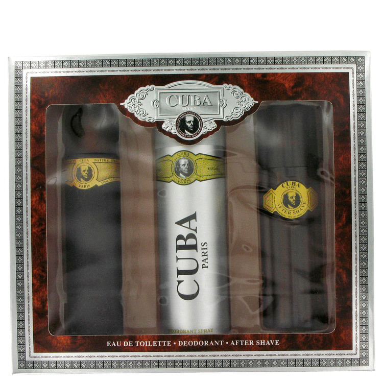 Cuba Gold by Fragluxe Gift Set -- 3.3 oz Eau De Toilette Spray + 3.3 oz After Shave Spray + 6.7 oz Body Deodorant Spray Men