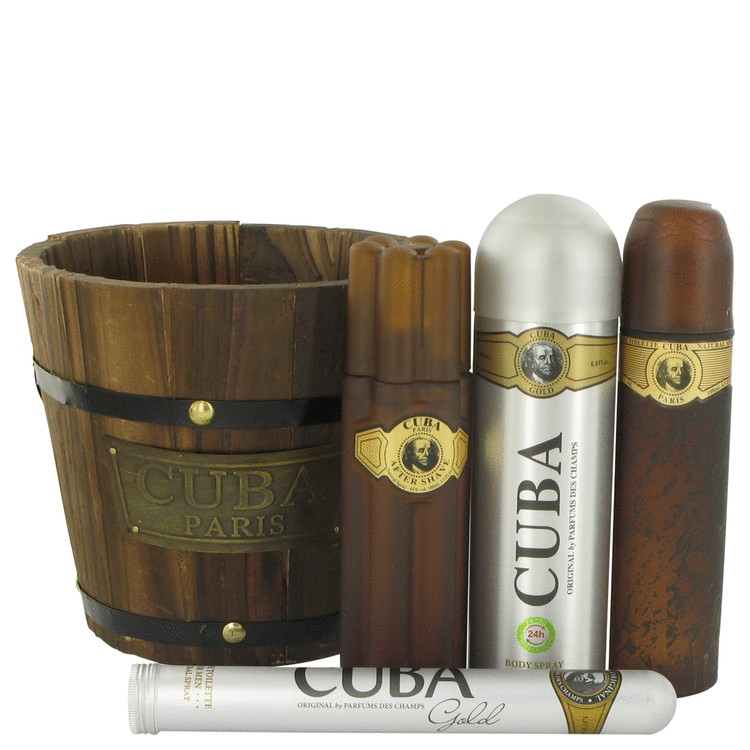 Cuba Gold by Fragluxe Gift Set -- 3.4 oz Eau De Toilette Spray + 1.17 oz Eau De Toilette Spray + 6.7 oz Body Spray + 3.3 oz After Shave Men