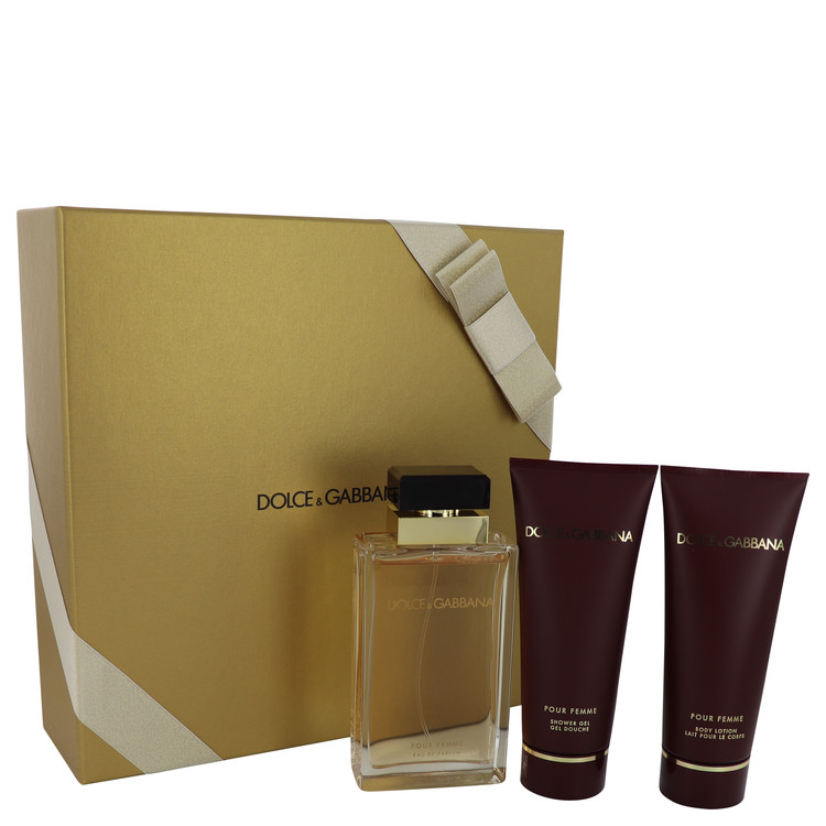 Dolce & Gabbana Pour Femme by Dolce & Gabbana Gift Set -- 3.4 oz Eau De Parfum Spray + 3.4 oz Shower Gel + 3.4 oz Body Lotion Women