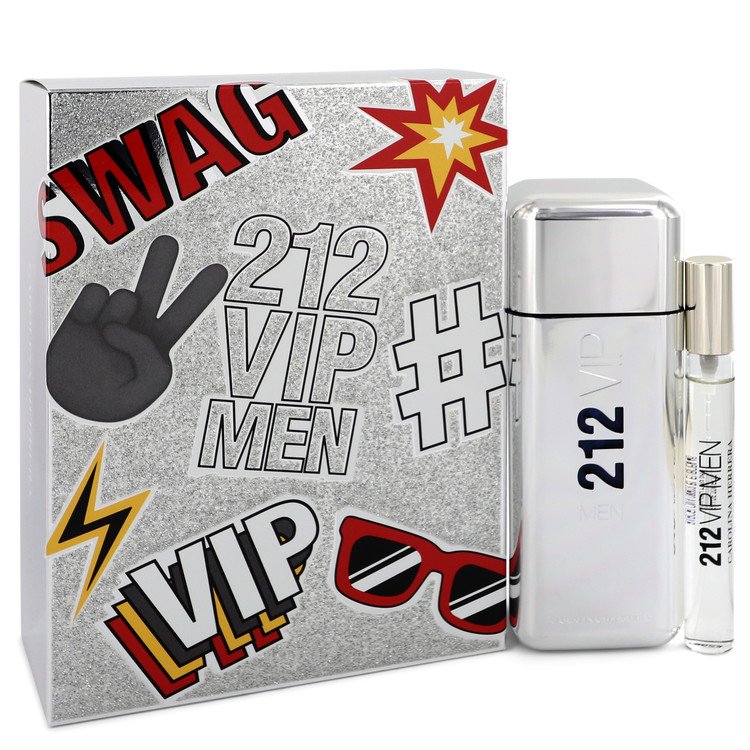 212 Vip by Carolina Herrera Gift Set -- 3.4 oz Eau De Toilette Spray + .34 oz Mini EDT Spray Men