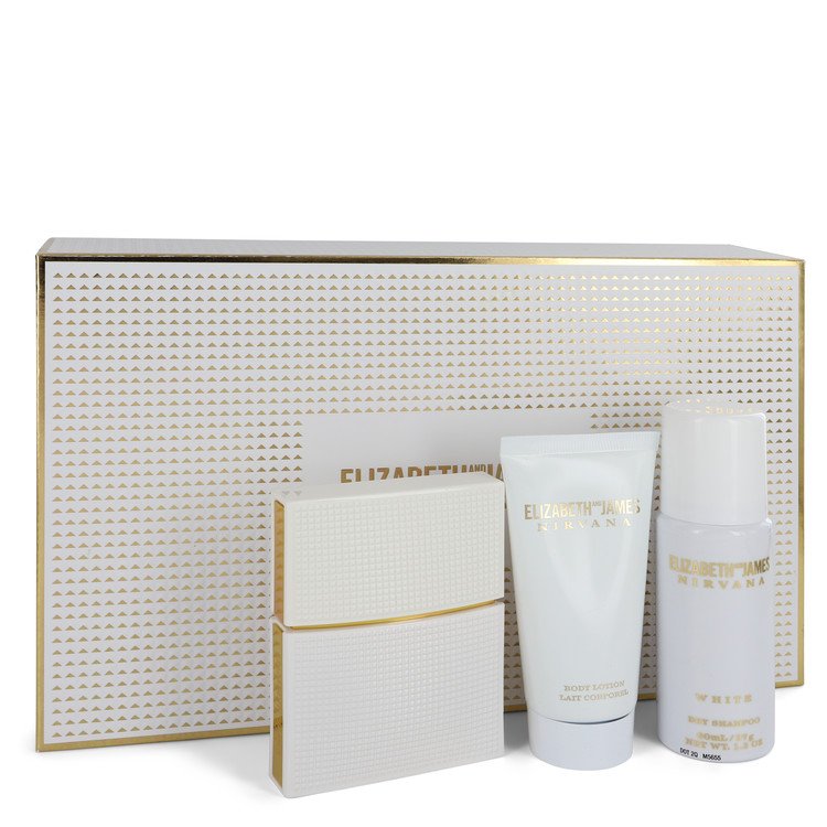 Nirvana White by Elizabeth and James Gift Set -- 1 oz Eau De Parfum Spray + 1.7 oz Body Lotion + 1.3 oz Dry Shampoo Women