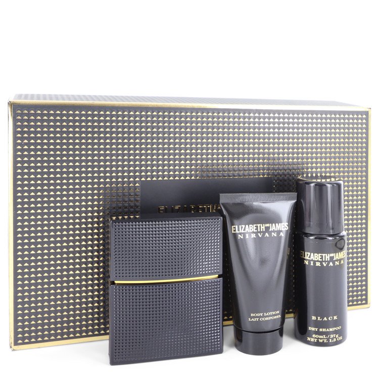 Nirvana Black by Elizabeth and James Gift Set -- 1 oz Eau De Parfum Spray + 1.7 oz Body Lotion + 1.3 oz Dry Shampoo Women