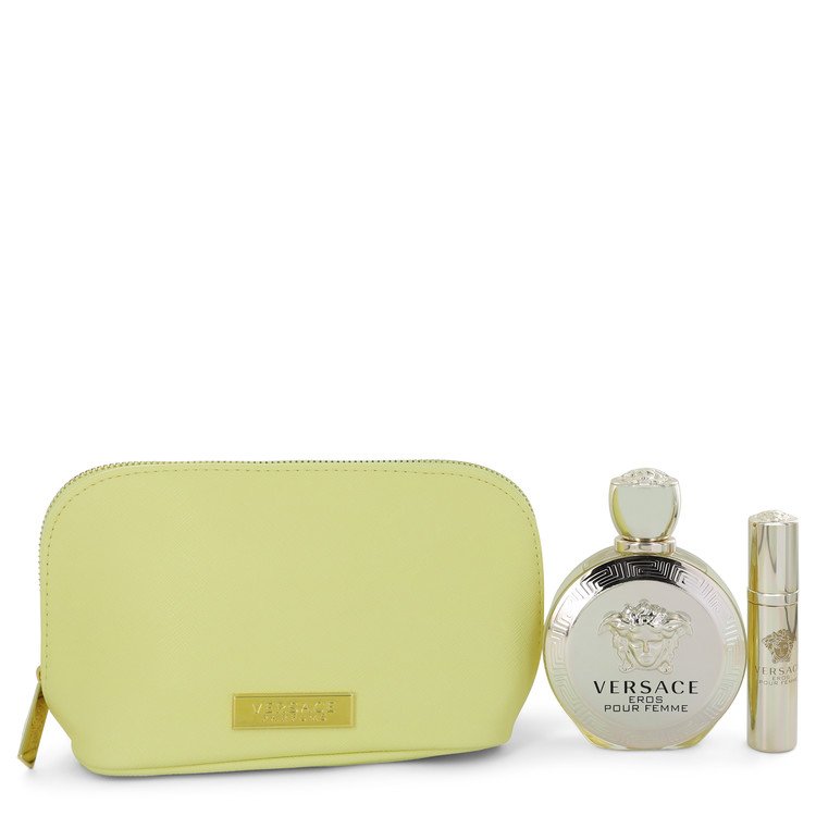 Versace Eros by Versace Gift Set -- 3.4 oz Eau De Parfum spray + 0.3 oz  Mini EDP Spray  In Versace Yellow Pouch Women