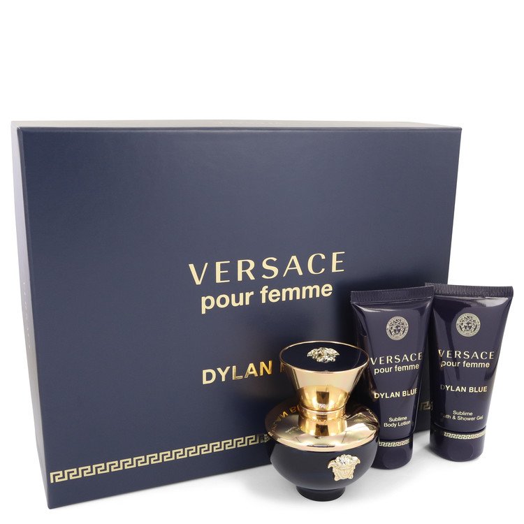 Versace Pour Femme Dylan Blue by Versace Gift Set -- 1.7 oz Eau De Parfum Spray + 1.7 oz Body Lotion + 1.7 oz Shower Gel Women