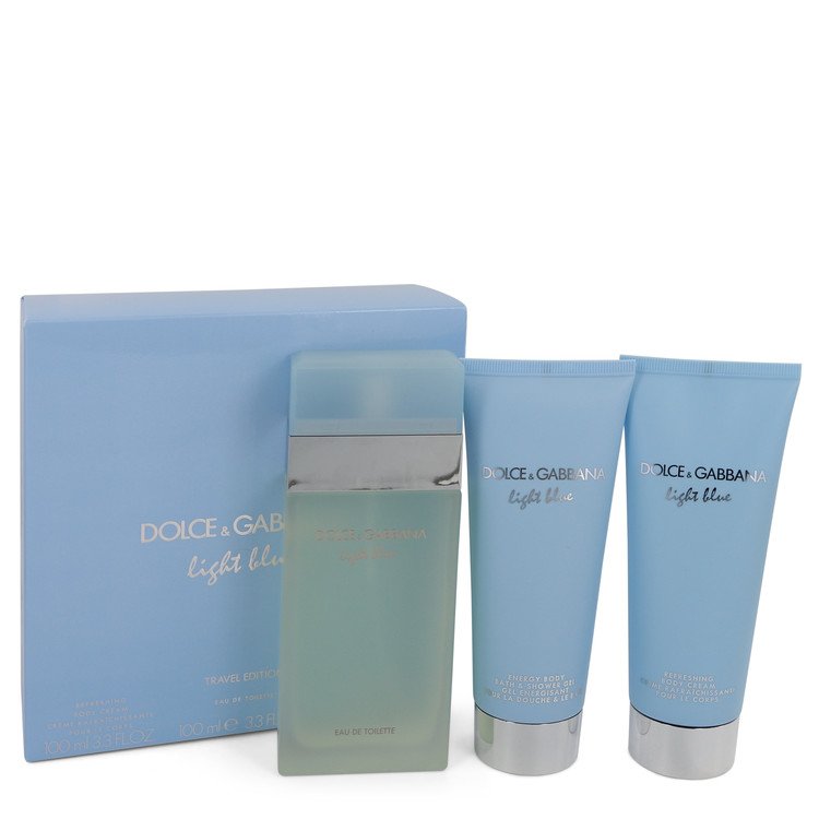 Light Blue by Dolce & Gabbana Gift Set -- 3.3 oz Eau De Toilette Spray + 3.3 oz Body Cream + 3.3 oz Shower Gel Women